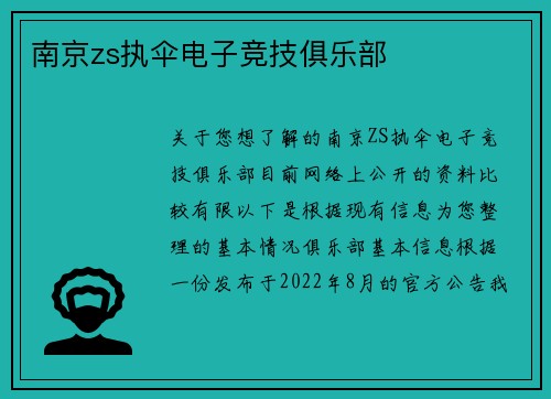 南京zs执伞电子竞技俱乐部